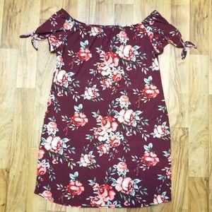 Burgundy Floral Print Dress 3x